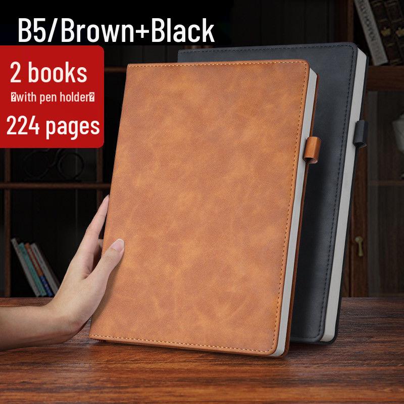 Extra Thick Soft Leather Business Meeting Notebook, Large Size