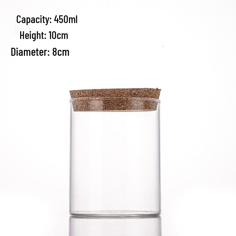 

80mm High Borosilicate Glass Storage Jar with Wood Stopper & Bamboo Lid - Straight Neck, Multiple Sizes