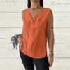 Women's Fashion Loose-Fit V-Neck Cotton-Linen Blend Sleeveless Button-Up Top