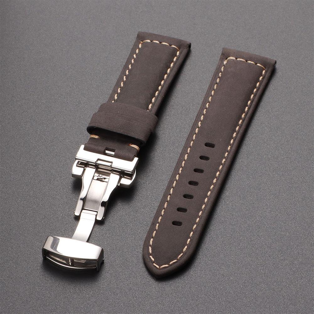 Genuine Calfskin Leather Watchband 20mm 22mm 24mm Butterfly Buckle Bracelet for Omega Business Watch Band for Seiko Brown Straps
