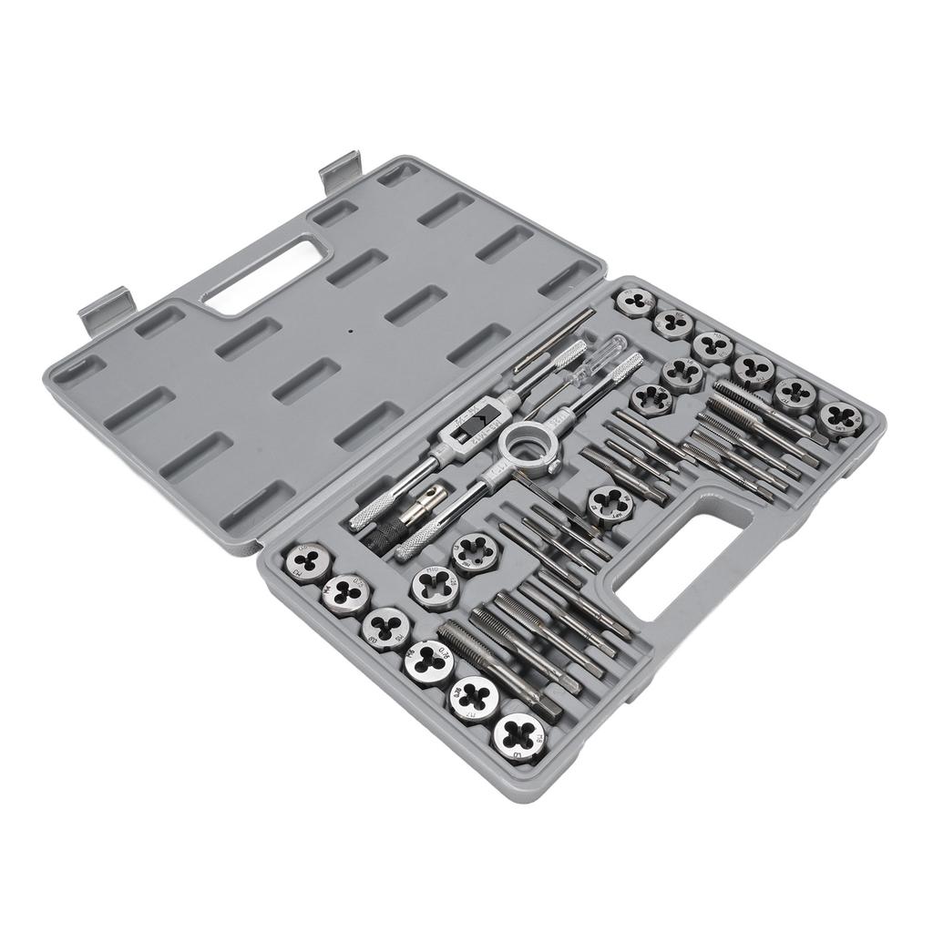 40 Piece SAE Tap and Die Set 4 To 1 2 Inch Alloy Steel Unc Cool UNF FINE NPT Threads Threading Tool Kit