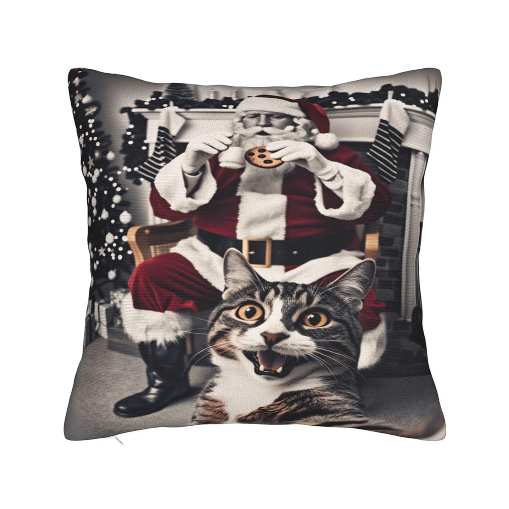 Cat Selfie with Santa Xmas  Pillow Case  Funny Pillow Cover Print Pillowcases For Wedding Party Home Decor