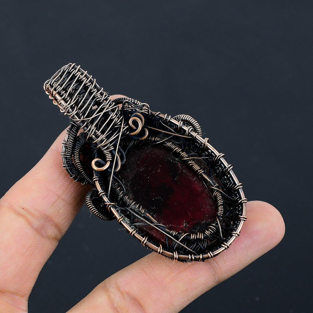 Red Flash Labradorite Pendant, 999 Copper Wire Wrapped Jewelry, Gemstone Jewelry Pendant, Handmade Wedding Gift Jewelry
