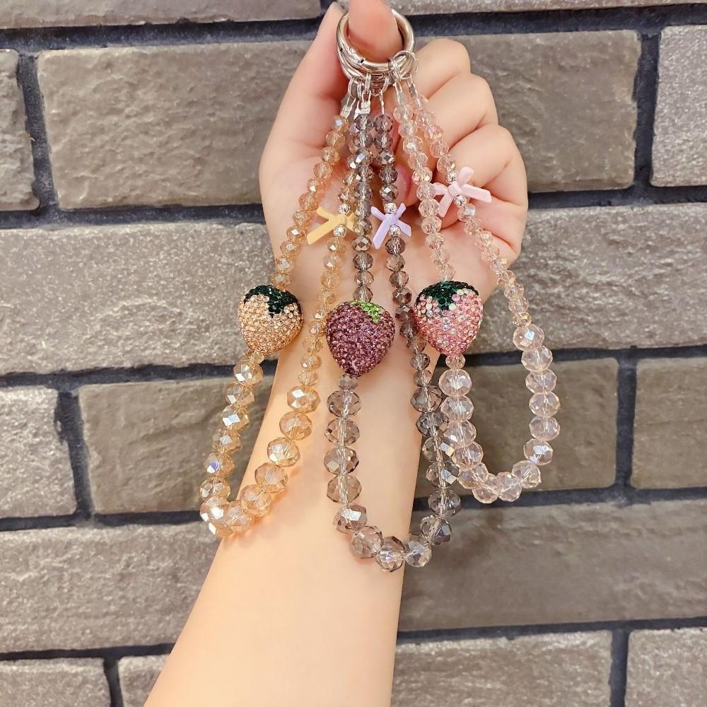 Luxury Mobile Phone Chain Pink Strawberry Phone Lanyard Beaded Phone Bracelet Taking Photo