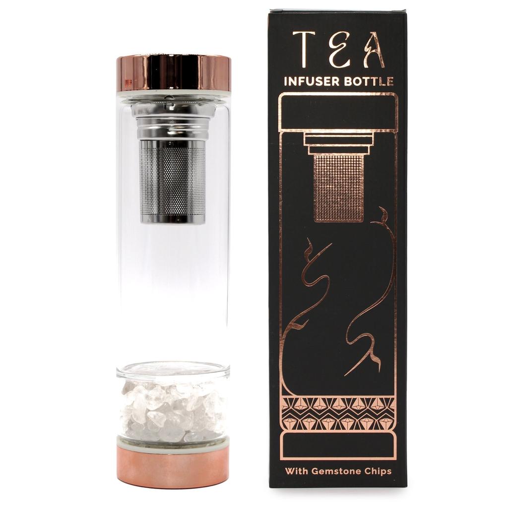 Tea Infuser Bottle Glass Quartz Crystal Rose Gold