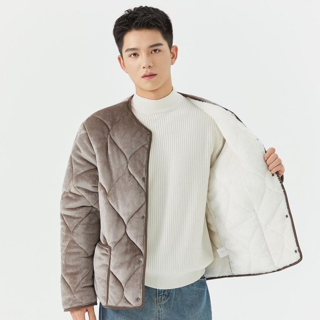 Winter Warm Jacket for Men Outdoor Indoor Windproof Full Zip Padded Long Sleeve Coats With Pockets Men's Thick Fleece Lined Quilted House Wear Jackets