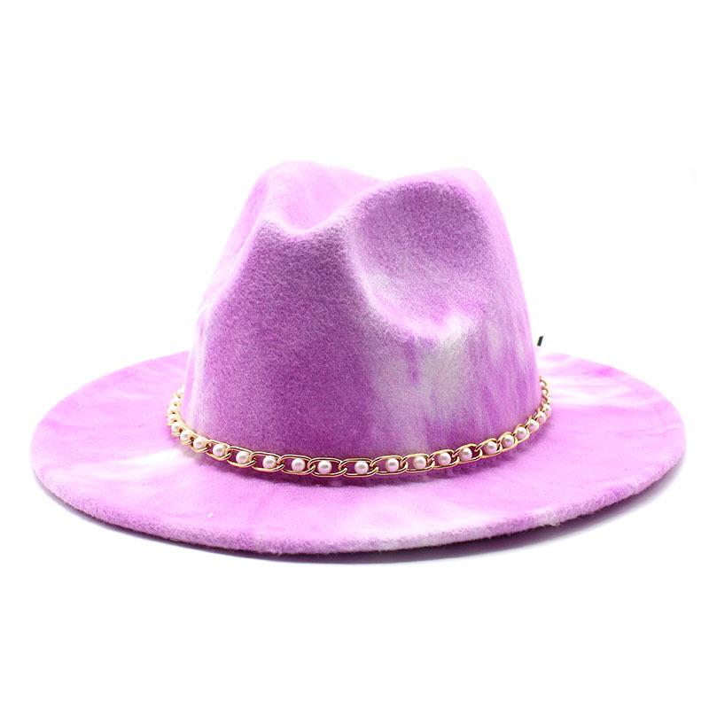 British Wind Season Men And Women Two-Color Tie-Dyed Woolen Jazz Hat Big Eaves Hat