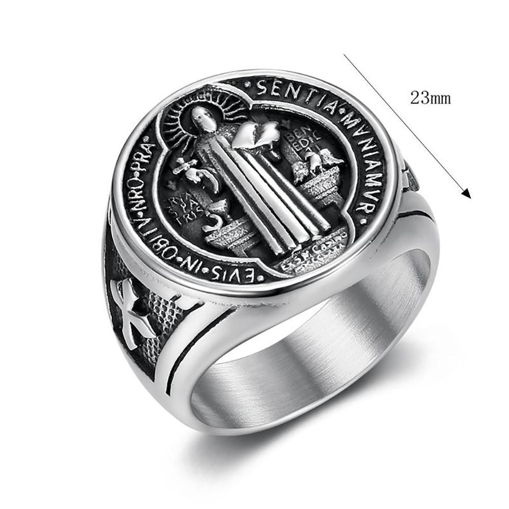 Vintage 316L Stainless Steel Saint St. Benedict Exorcism Rings for Men Boys Fashion Catholic Amulet Jewelry Gifts Dropshipping