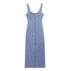 Damen-Midikleid mit Knöpfen, tailliert und mit Camisole-Oberteil, inspiriert vom Stil Südostasiens