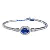 Zhuozhifan S925 Silver Simulated Blue Sapphire Bracelet - 6x8mm Corundum Bangle