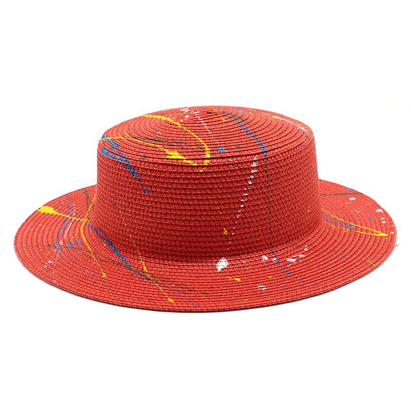 2022 Расписная Граффити Соломенная Шляпа Литературное Искусство Шляпа с Плоской Вершиной Весна Лето Панама Папирусная Шляпа M（56-58cm）