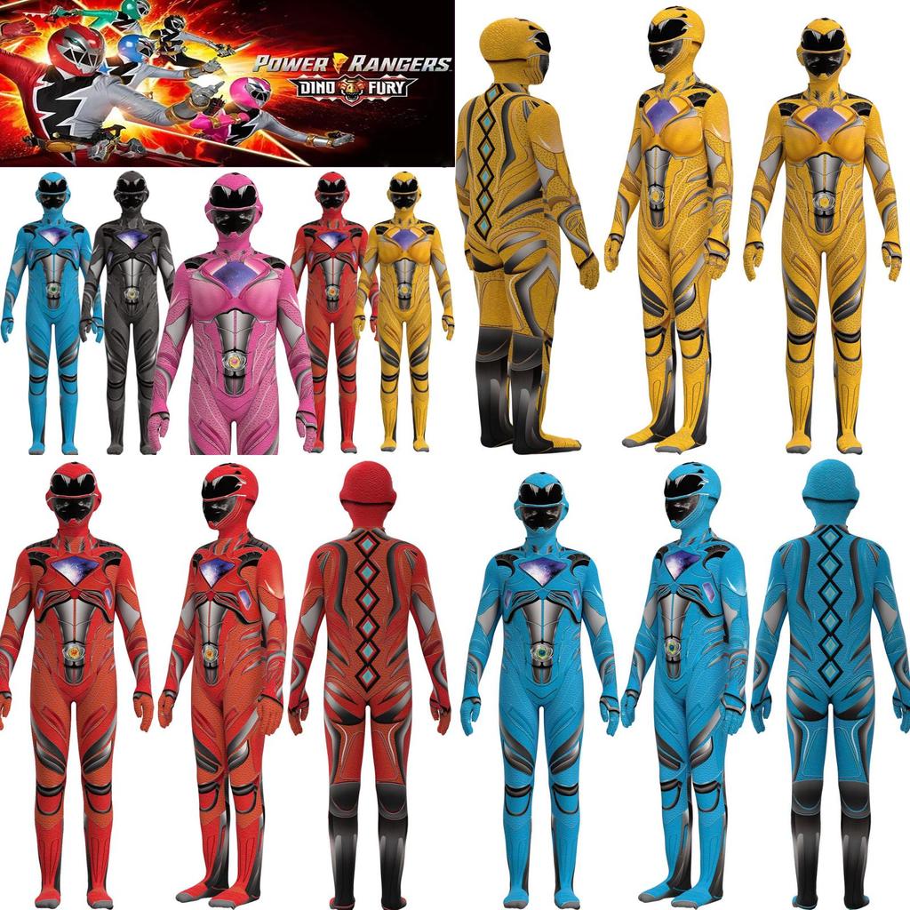 Kids Mighty Morphin Power Rangers Costume Jumpsuit For Halloween Or Cosplay Parties