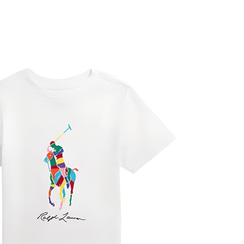 Polo Ralph Lauren Color Block Fitted Crew Neck Short Sleeve T-Shirt Kids Tops White 323934268-001