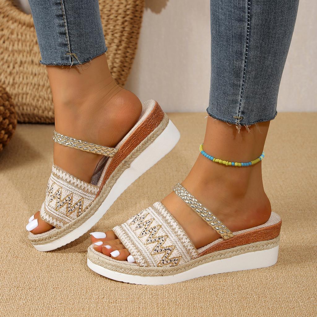 fashion Fashion Classic Simple Sandals Women's 2024 Summer New Elegant Slippers Cloth Cover Letter Outdoor Casual Wedge Slippers
