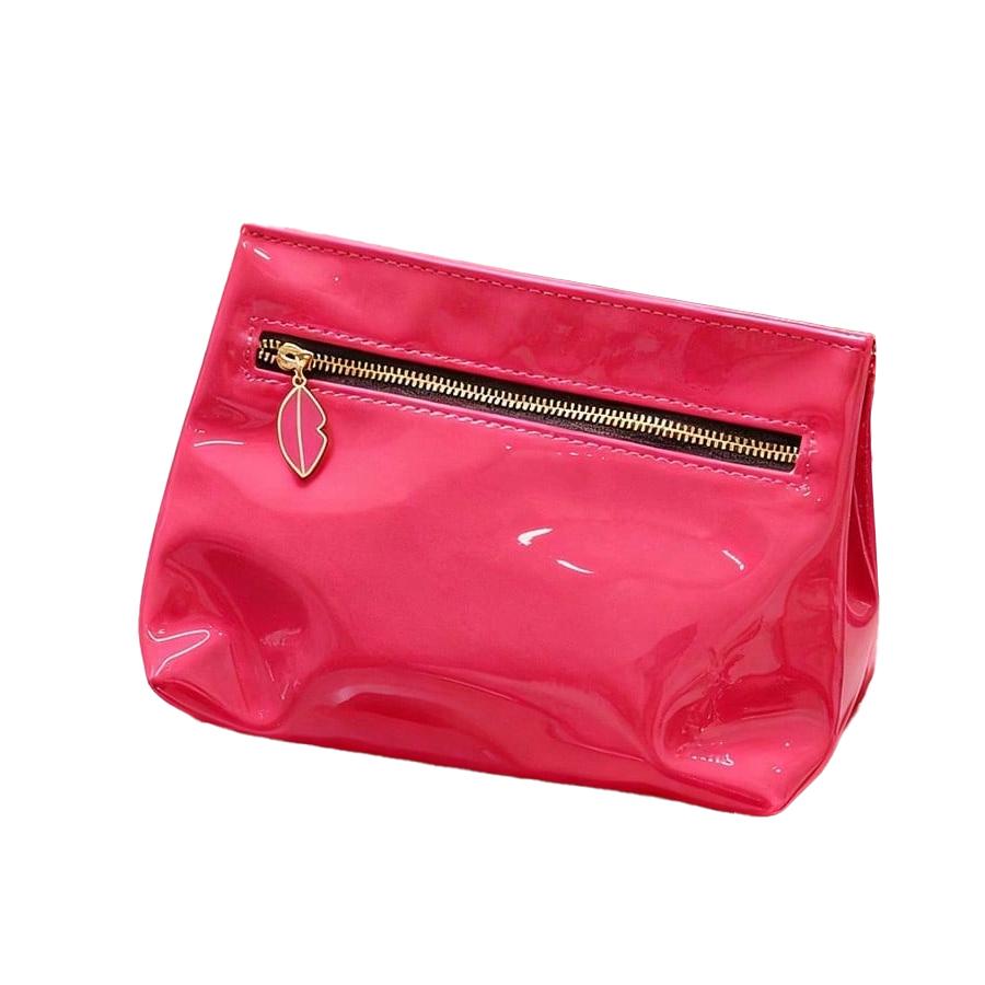 

Косметичка YSL ярко-розового цвета из полиуретана - Дизайн с принтом губ на молнии, Портативный клатч и органайзер красный