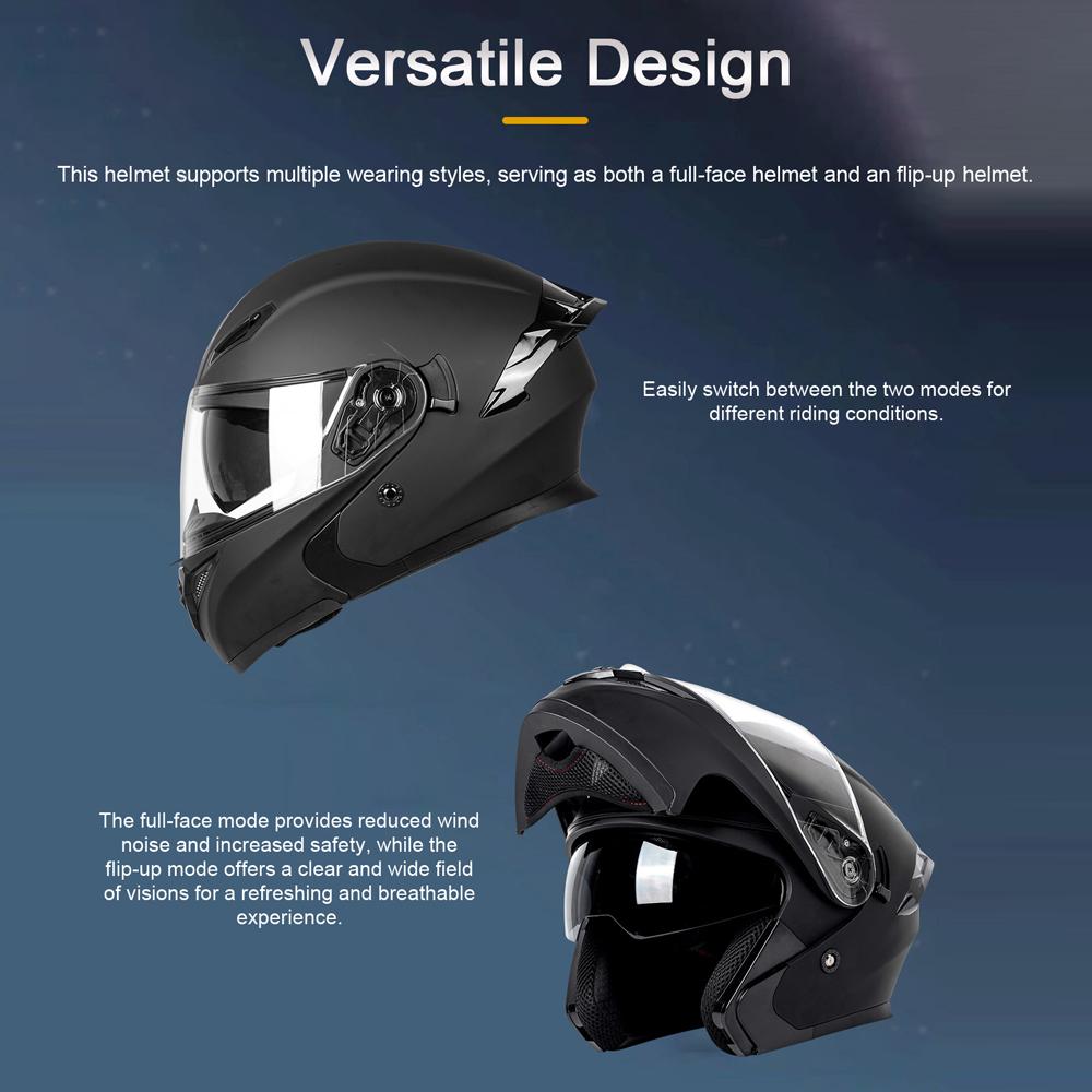 Motorcycle Full Face Helmet Winter Warm Flip up Street Racing Helmet with Dual Visor Comfortable & Breathable for Men