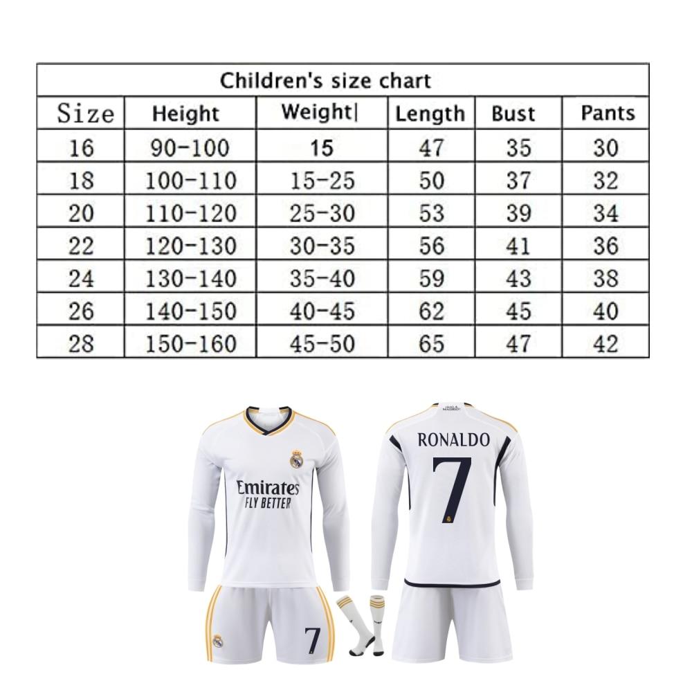 Real Madrid Ronaldo Long Sleeve Kids Soccer Jersey Sports Equipment White Youth