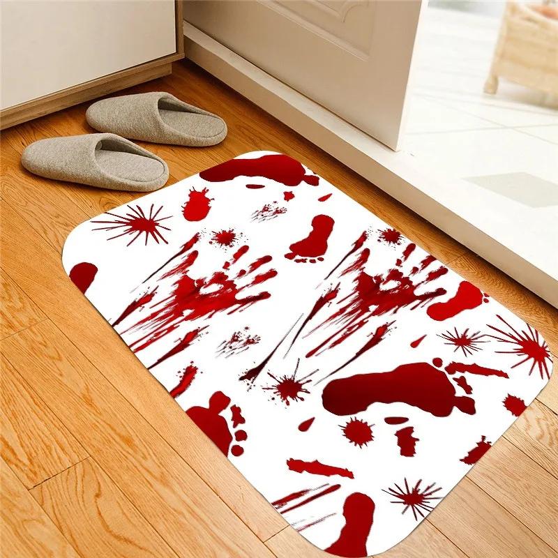 Blood DEATH PARTY Red Foot print Handprint Horror Halloween Theme Decoration Non Lip Absorbent Floor Mat Foot Mat Doormat