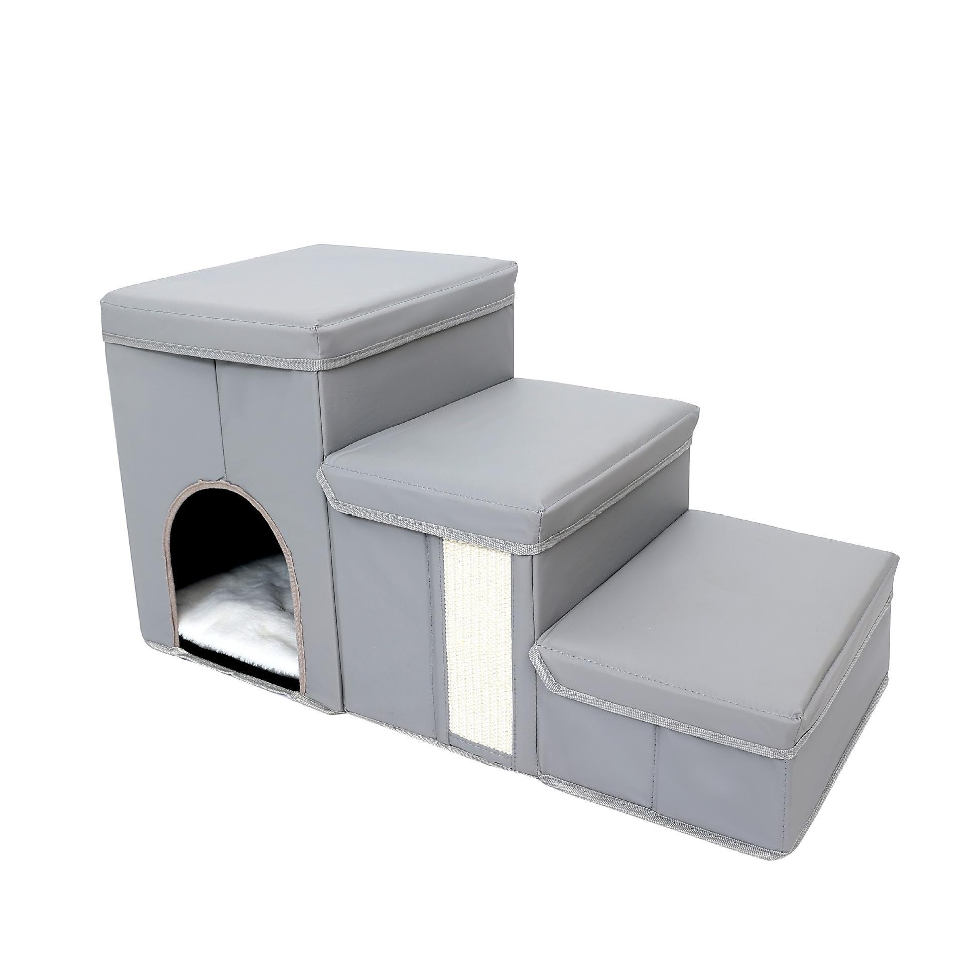 

Foldable Pet Stairs for Cats and Dogs Multi Functional Steps with Cushion All Season Use 76 34 39cm серый