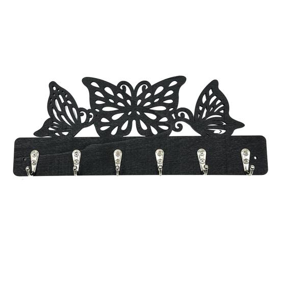 

Coat Hook with 6 Metal Hooks Wall Mounting Nail-Free Hooks Butterfly Hollow Design Storage Rack for Keys Bags Small Items чорний