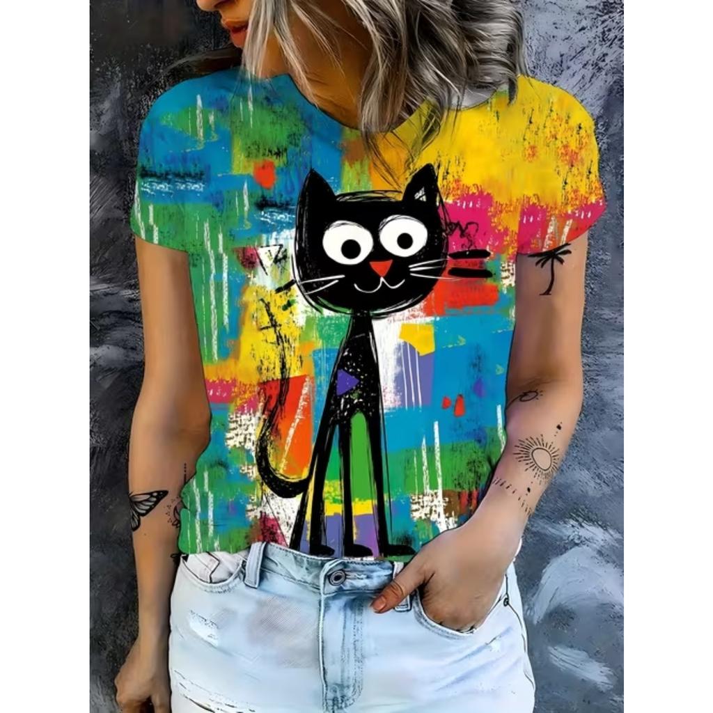 Fashion Women Cartoon Animals Print T Shirt Funny Casual O-neck Short Sleeves T-shirt Summer Female Tee Shirt