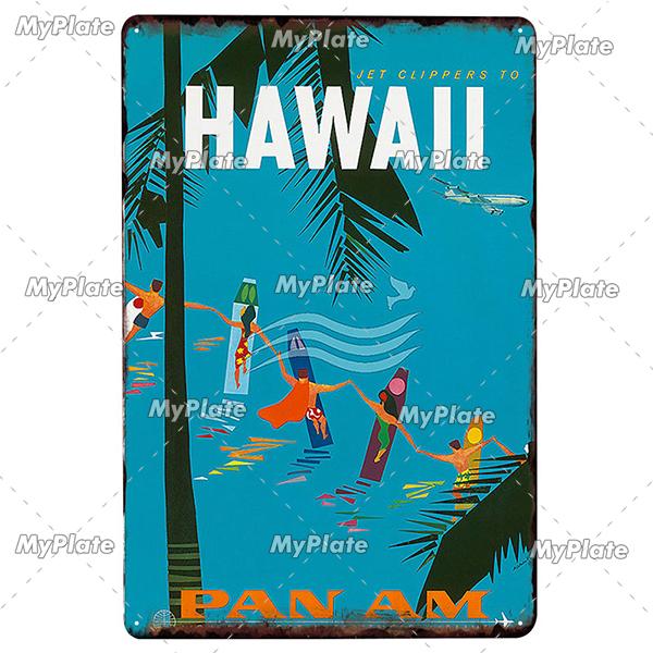 [MyPlate] SUMMER Vintage Metal Sign Tin Sign Wall Decor For Bar Beach Plaque Pub Club Poster Wall Decor Hawaii/California/Miami