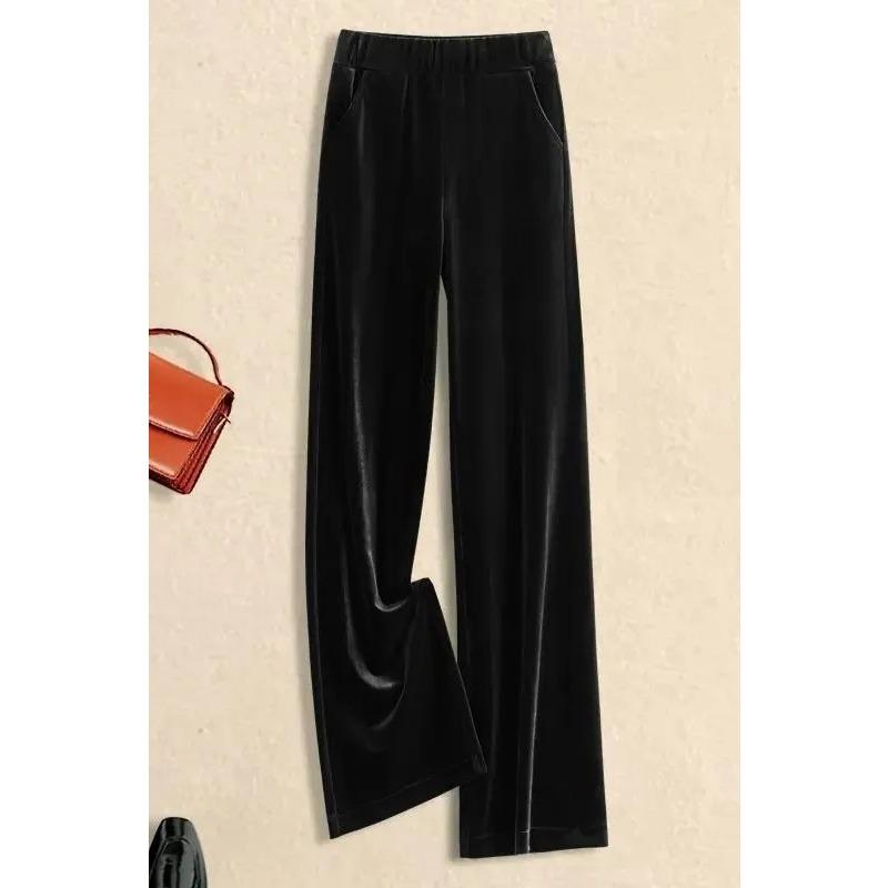 2025narrow Version for Women's Draped High Waist Casual Loose Straight Pants Versatile Floor Pants Gold Velvet Wide-leg Pants