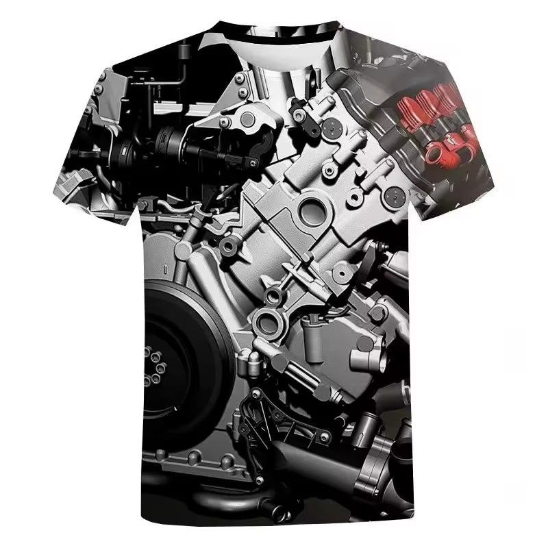 3D Engine Mechanical Print T Shirt Men Fashion Harajuku Style T Shirt Men Kids Summer Streetwear Casual Short Sleeve Tee Tops