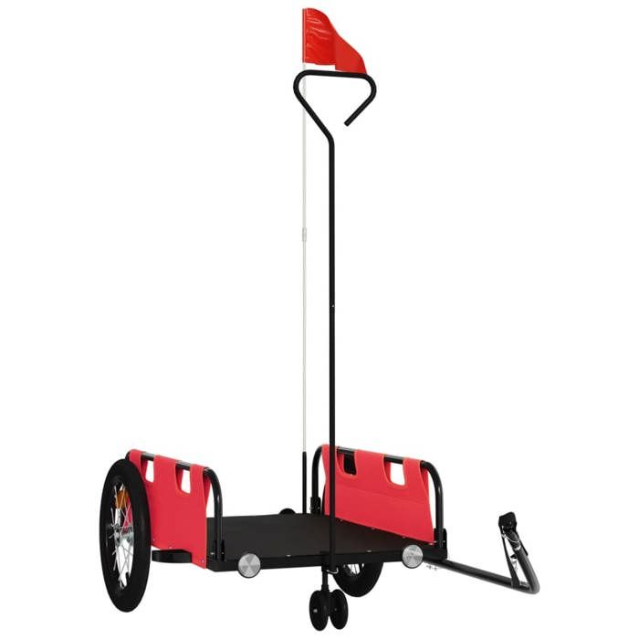 VidaXL Bicycle Trailer, Transport Cart with Hitch Bar, Bicycle Trailer with Flag for Luggage, Red 94188