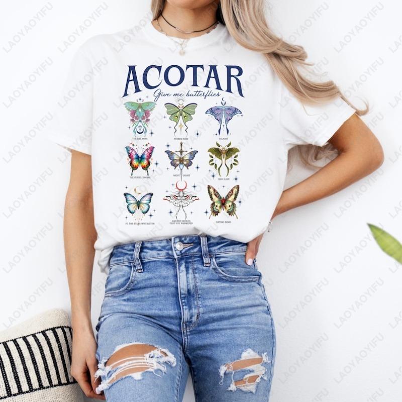 Funny Acotar Butterflies Retro Women Cotton Tshirt A Court of Thorns and Roses Inspired Graphic Casual Adult Oneck Unisex Tops