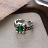 Fashionable Green Zircon Copper Ring For Women With Vintage Geometric Design Adjustable Size