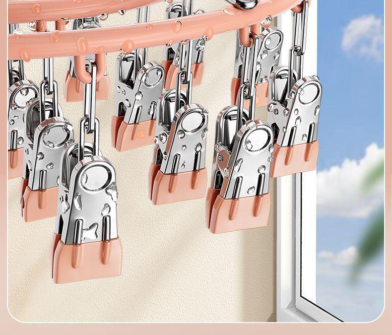 Steel Rack Drying Windproof Stainless With 24 Clips Multifunctional Clothes And Sock Hanger