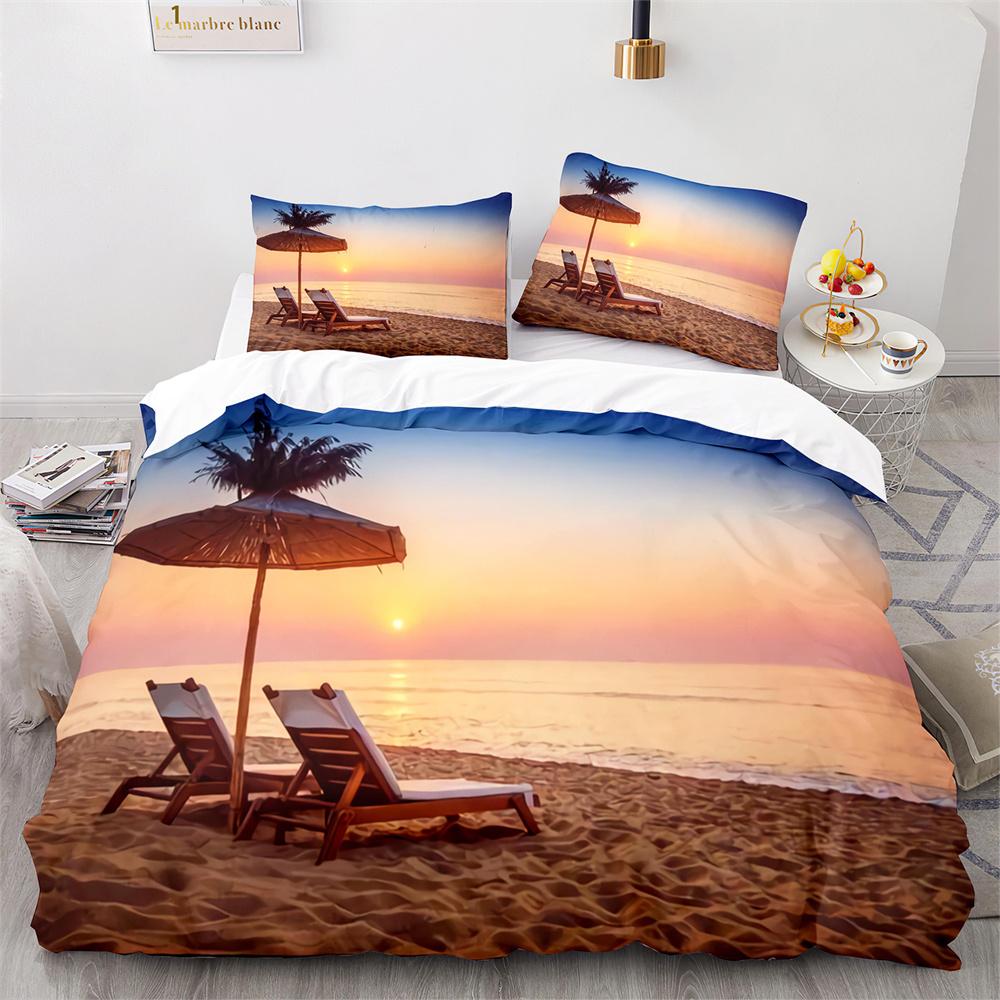 Beach Ocean Duvet Cover Set Sunset Hawaiian Waves Comforter Cover Tropical Island and Sea Beach Nature Polyester Bedding Set