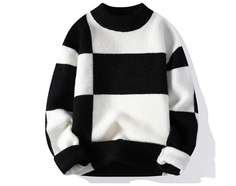 Men's Round Neck Color-Block Sweater - Trendy Knitwear Pullover for Autumn/Winter
