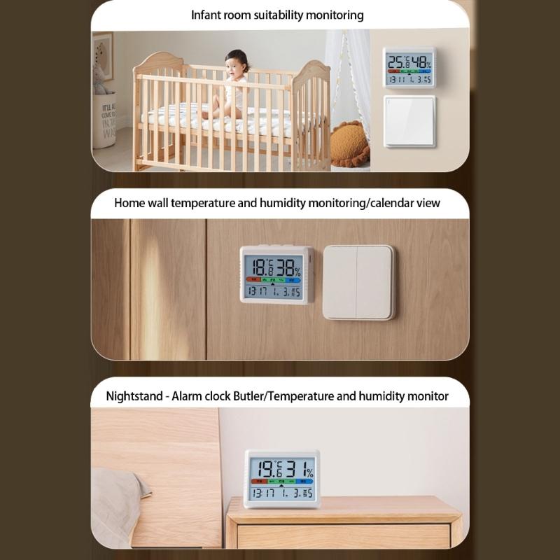 Indoor Thermometers Hygrometer Meter Clock Calendar for Home with USB Rechargeable Design and High Precise Sensors