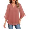 Fashion Loose Casual Summer Chiffon Blouse Women Loose V-neck Shirt Elegant Short Sleeve Solid Color Top Office Ladies Female Basic Women's Clothing