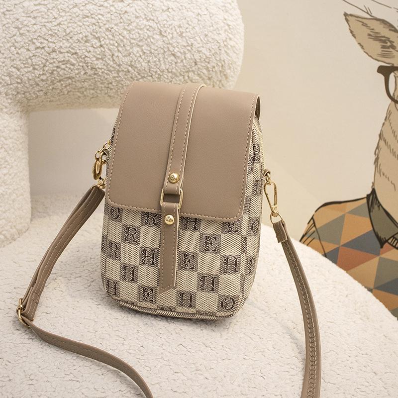 

Mobile phone bag women s new summer fashion simple shoulder plaid oblique span bag mobile phone small square bag абрикосовый