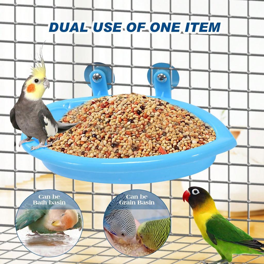 1 Pc Blue Bird Bath Bowl with Mirror, Detachable, Tiger Lily & Parrot Pattern Bathtub, Suitable for Food & Water, Can Be Used As Bird Nest/Cage