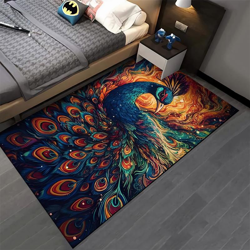 Colorful Peacock Carpet with Artistic Design for Living Room Decor Suitable for Use As an Anti-slip for Living Room Bedroom Sofas