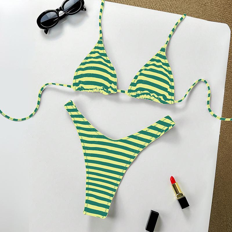 Dámské pruhované bikiny Dvoudílné šněrovací bez zad Dámské plavky Koupací léto Nová móda Dovolená Plážové oblečení