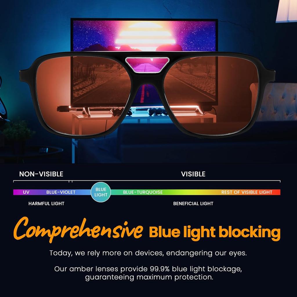 Aviator Blue Light Blocking Glasses for Women Men Reduce Eyestrain Orange Anti Blue Eyeglasses for Computer TV Gaming
