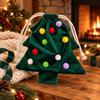Reusable Xmas Tree Decorations Christmas Drawstring Gift Bag, Plush Pom Bell Hanging Cute Fur Ball Ornaments Ornament, Candy Pouch Decor for