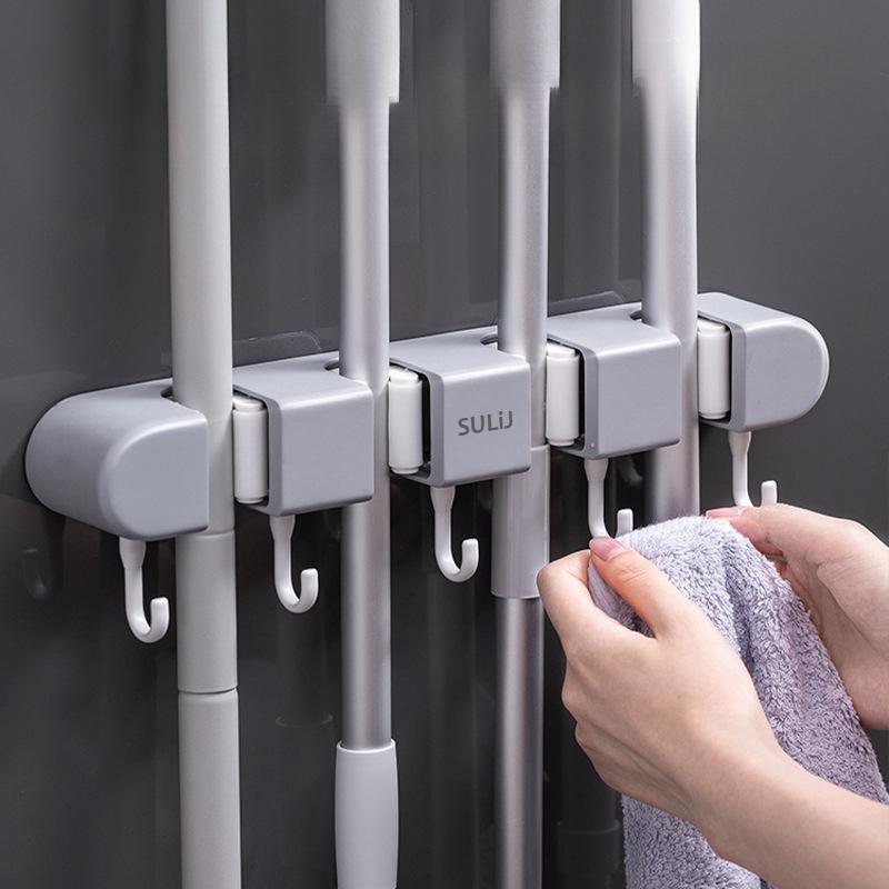 1pc, Hook, Wall Mounted Mop Holder, Non Perforated Hook, Balcony, Bathroom, and Toilet Buckle Fixed Broom Storage Rack.