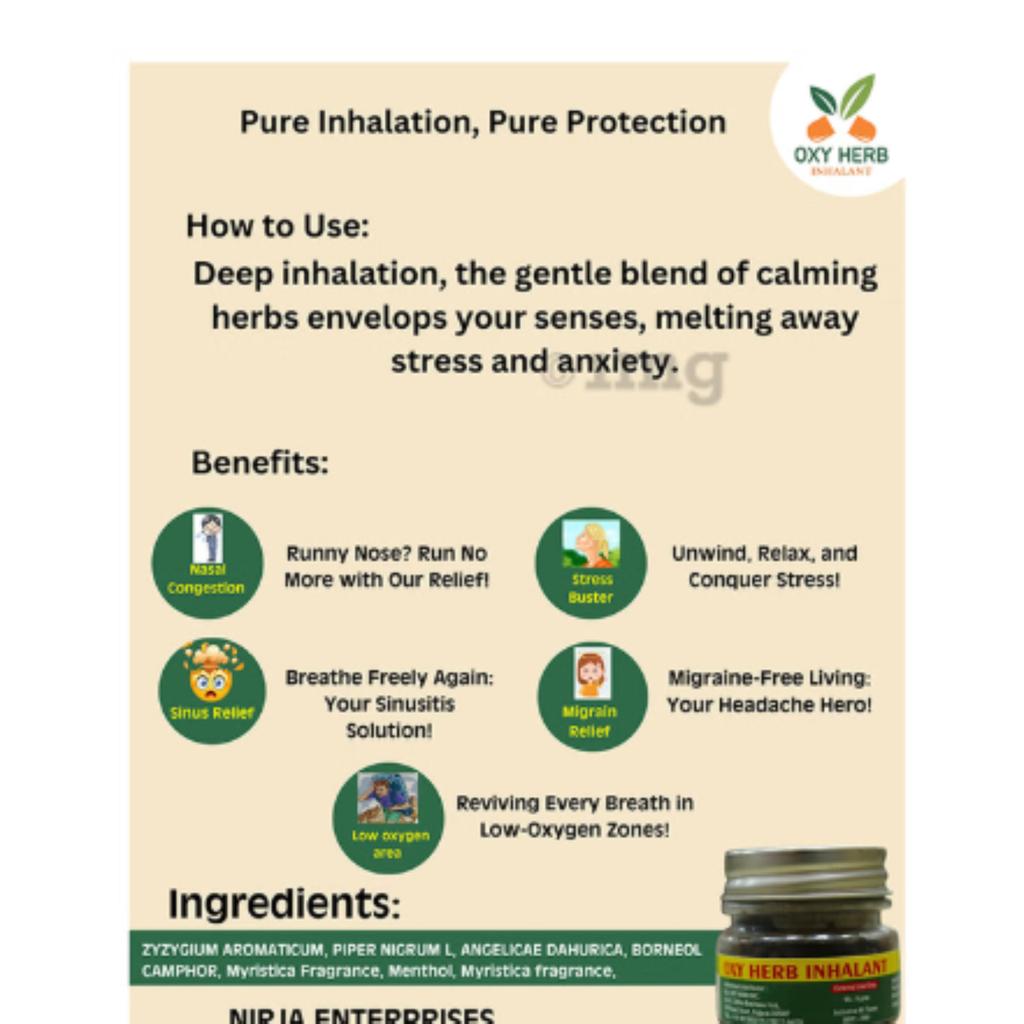 RSINC Oxy Herb Inhalant for Cold,Sinus & Migraine Relief (8gm Each) Pack of 2 JL156738664629