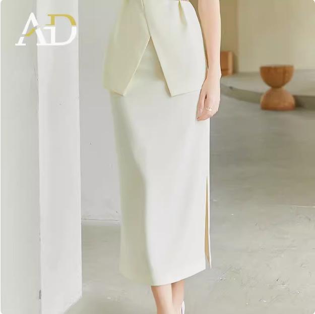 

AD Профессиональный двухпредметный костюм светлых тонов: Стильное пальто без рукавов и юбка для женщин XL