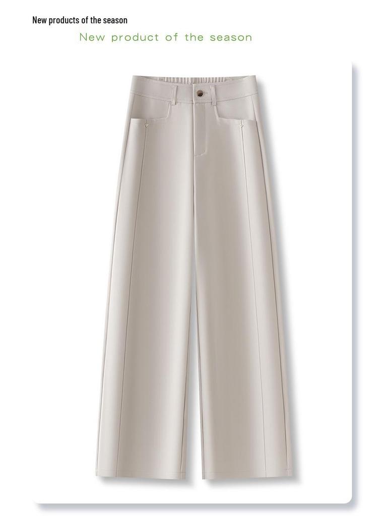Women's 2025 Beige Wide-Leg High-Waisted Slimming Pants - Spring & Autumn Casual Straight-Leg Trousers