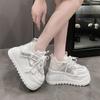 Fashion Breathable Air Mesh Lace Sneakers Leather Flats Lace-up Women Spring 8.5CM High Platform Sports Dad Shoes New Chunky Sneaker