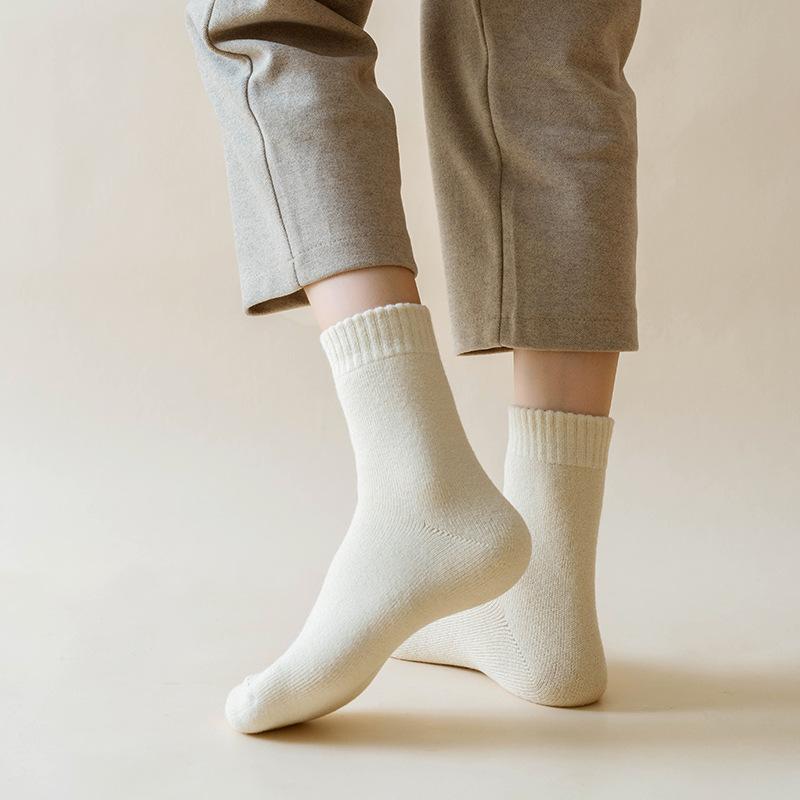5 Pairs of Female Autumn and Winter New Pure Color Thickened Warm Rabbit Wool Tube Socks