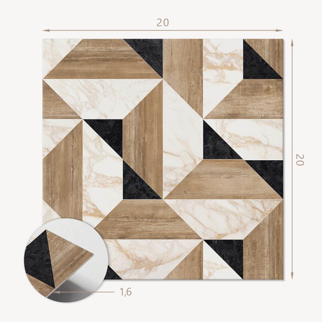 Komplet Kafelków Winylowych Samoprzylepnych Z Nadrukiem Geometryczny Wzór Płytek 20X20X20 Cm