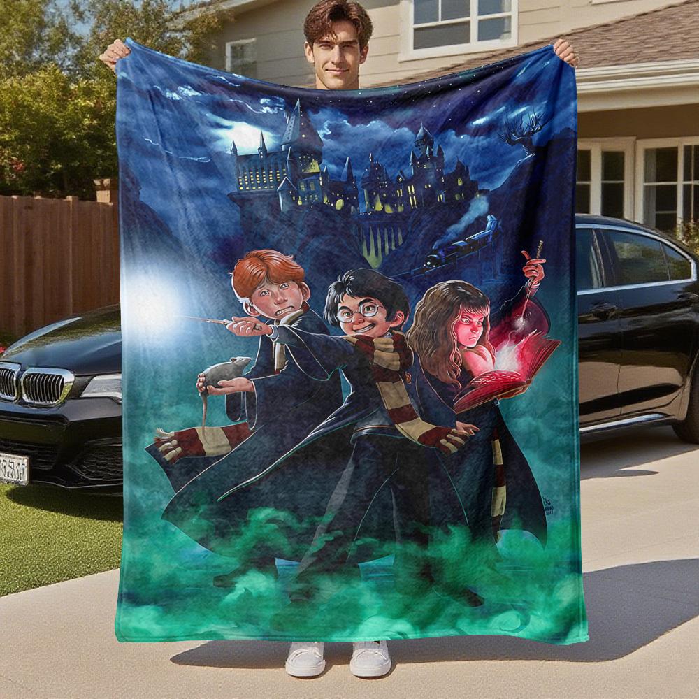 1 Stück Hogwarts Harry Ron Hermine Outdoor Flanell Überwurfdecke Ganzjahres Weiche Wärme, Heimdekoration 1031136